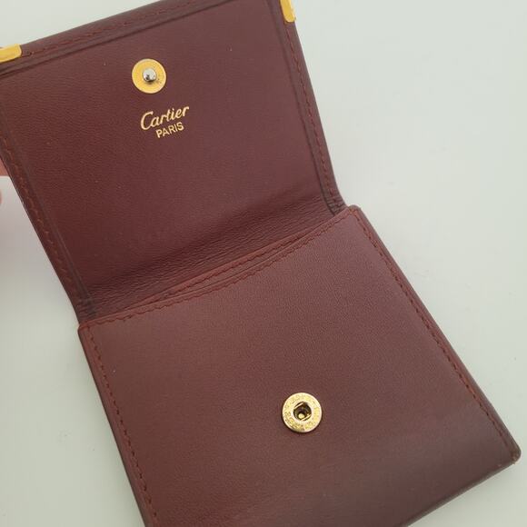 Cartier Vintage Mini Coin Case Holder Wallet Bordeaux Leather Small Red Burgundy - Picture 3 of 9